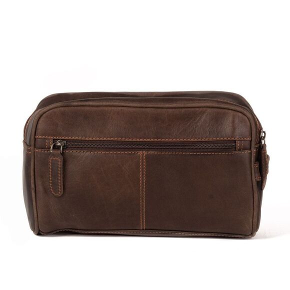 Men's New Genuine Leather Brown Toiletry Bag - Picture 1 of 7